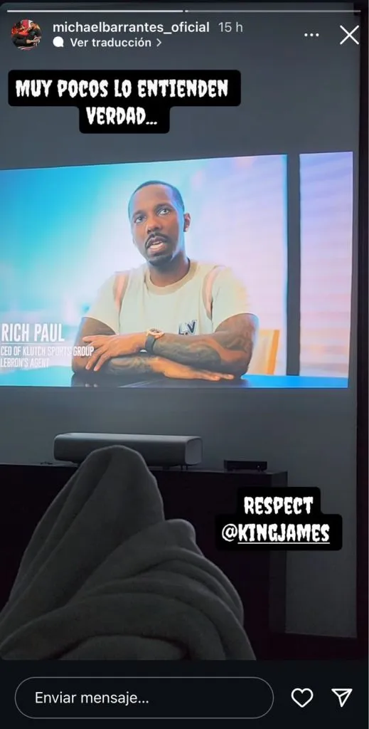 La historia que compartió Barrantes en su cuenta de Instagram.