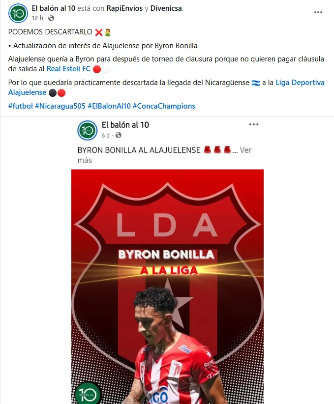 La última información que llega desde Nicaragua. (Facebook)