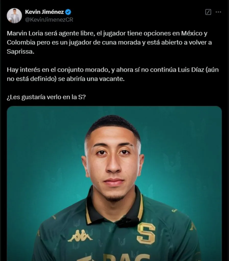 Marvin Loria sería la solución por Luis Díaz.