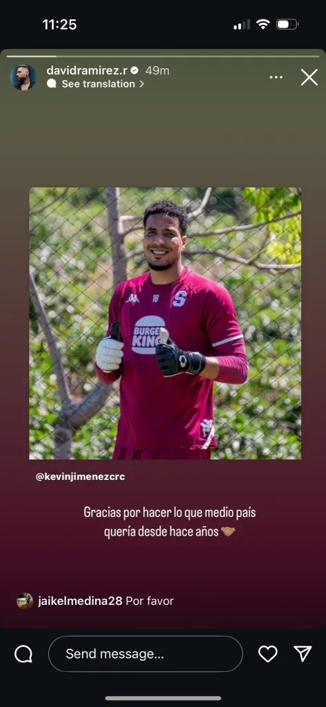 La historia de Ramírez y la respuesta de Medina (Instagram).