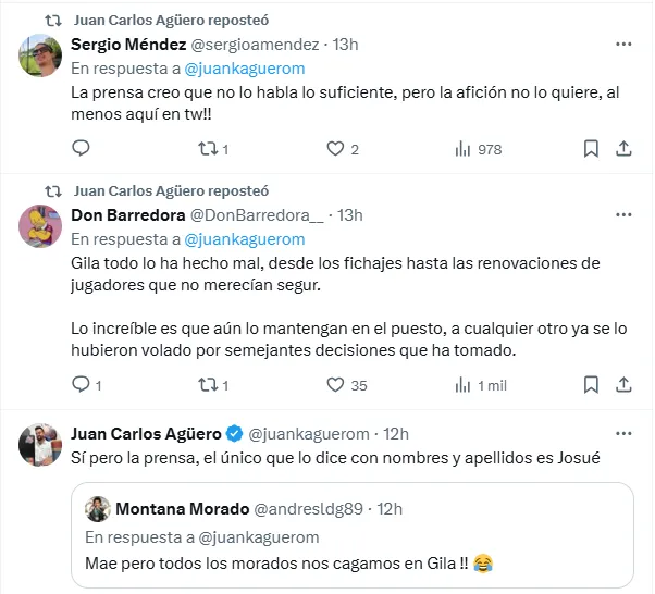 Algunos de los agravios a Sergio Gila de la afición morada. (x.com)