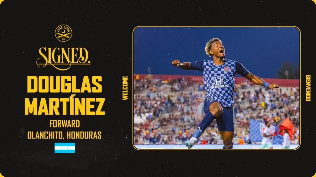 La imagen que utilizó Charleston Battery para anunciar a Douglas Martínez.