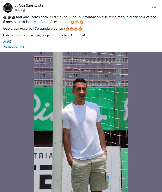 Las últimas novedades sobre Mariano Torres en Saprissa no son buenas. (Facebook)