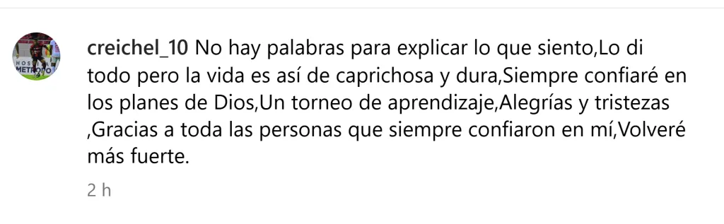 El mensaje de Creichel Pérez tras el fracaso manudo (Instagram).