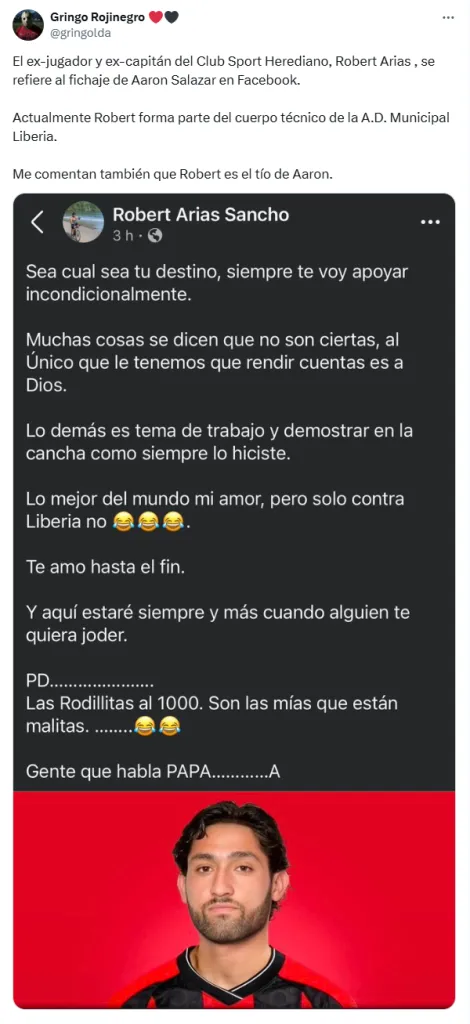 El mensaje del tío de Aarón Salazar. (X.com)