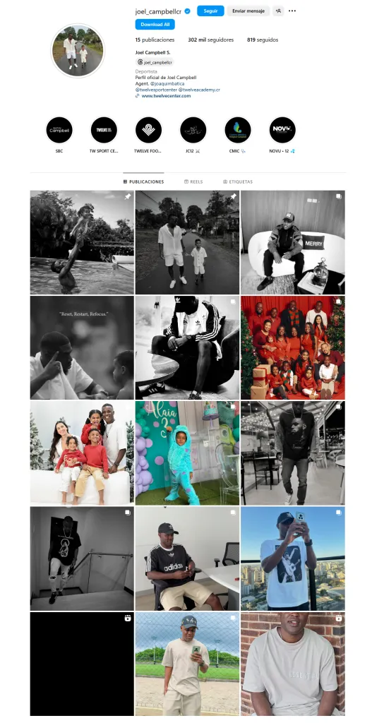 Así luce su Instagram tras borrar sus fotos como jugador de fútbol. (Instagram)