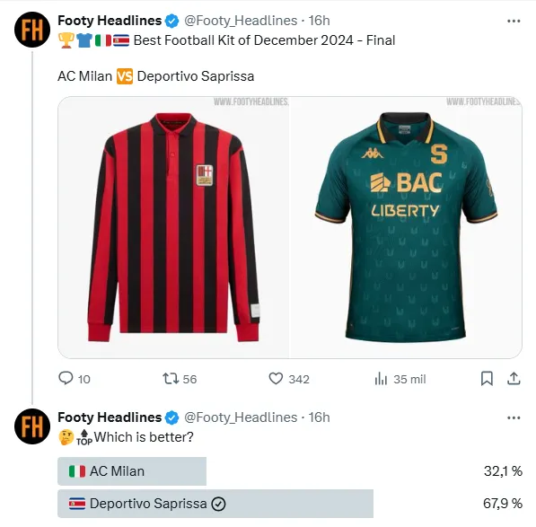 La contundente encuesta que Saprissa le ganó al Milan. (X.com)