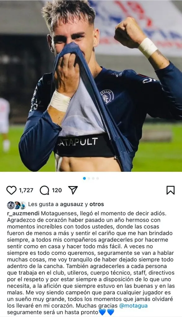 El mensaje de despedida de Rodrigo Auzmendi anunciando su salida.
