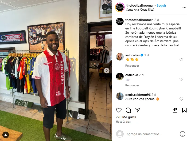 Joel Campbell con su nueva camiseta en Costa Rica. (Instagram).