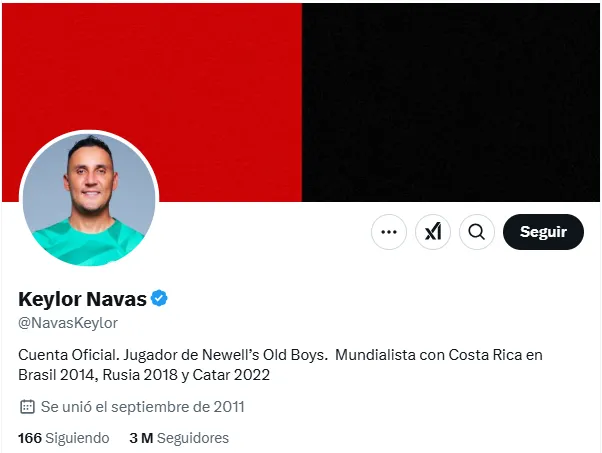 Los nuevos colores de Keylor Navas aunque a Saprissa le duela. (X.com)