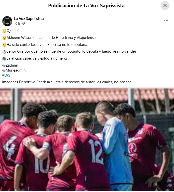 La Voz Saprissista informó de la situación. (Facebook)