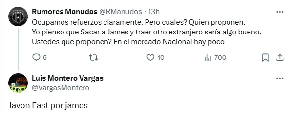 Sí, Javon East ya es una realidad en los deseos rojinegros. (X.com)