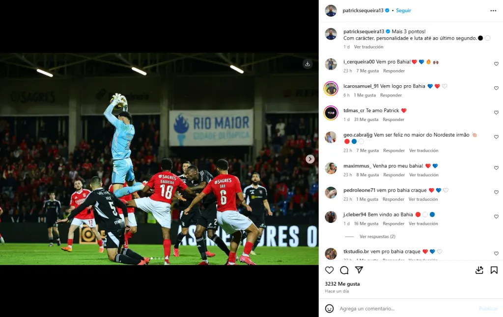 Así se ve el perfil de Patrick Sequeira en Instagram: lleno de corazones con los colores del Bahía. (Instagram)