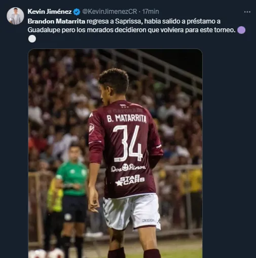 Kevin Jiménez en su cuenta oficial de X.