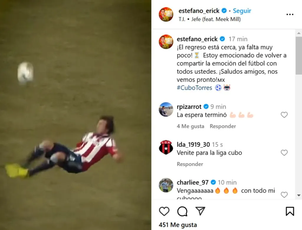 La publicación de Cubo Torres en sus redes sociales.