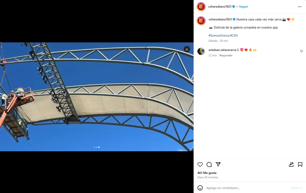 Las últimas actualizaciones sobre la obra del nuevo estadio de Herediano. (Instagram)