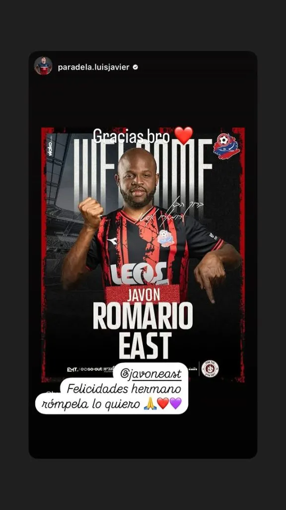 El intercambio entre Javon East y Paradela (Instagram).