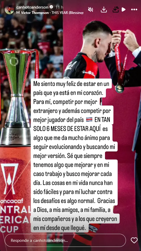 La reflexión de Canhoto tras ser nominado. (Instagram)