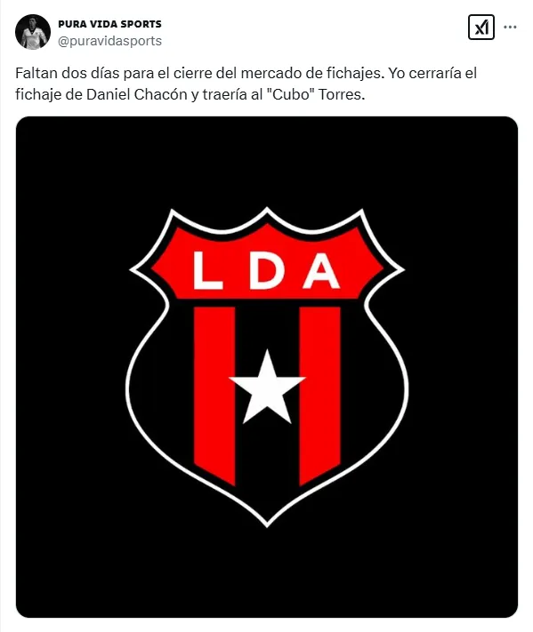 Así se empezó a fogonear el fichaje del Cubo Torres en Alajuelense. (X.com)