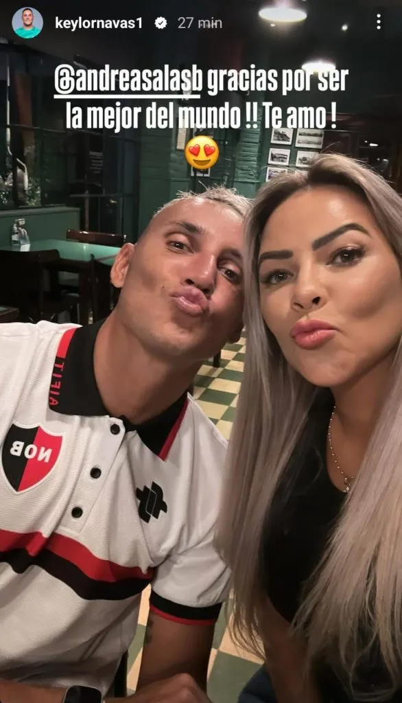 Keylor Navas en sus redes junto a su esposa Andrea Salas
