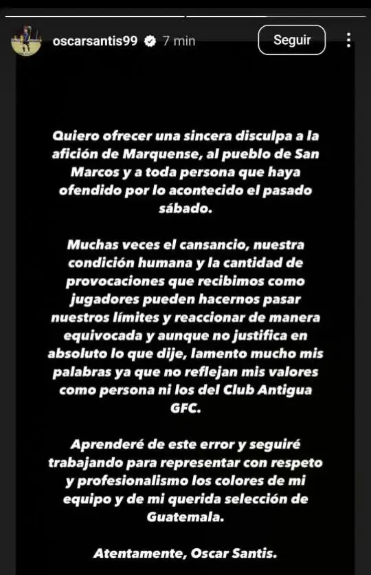 La historia que publicó Santis en su cuenta de Instagram