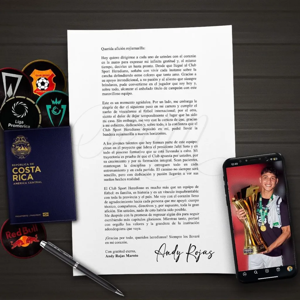 La carta de Andy Rojas por su salida de Herediano.