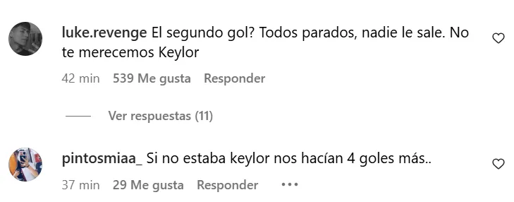 Los comentarios destacaron el trabajo de Keylor Navas (Instagram).