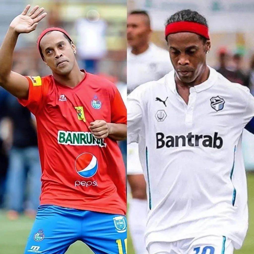 Ronaldinho en el Clásico de Guatemala, un tiempo con cada camiseta.