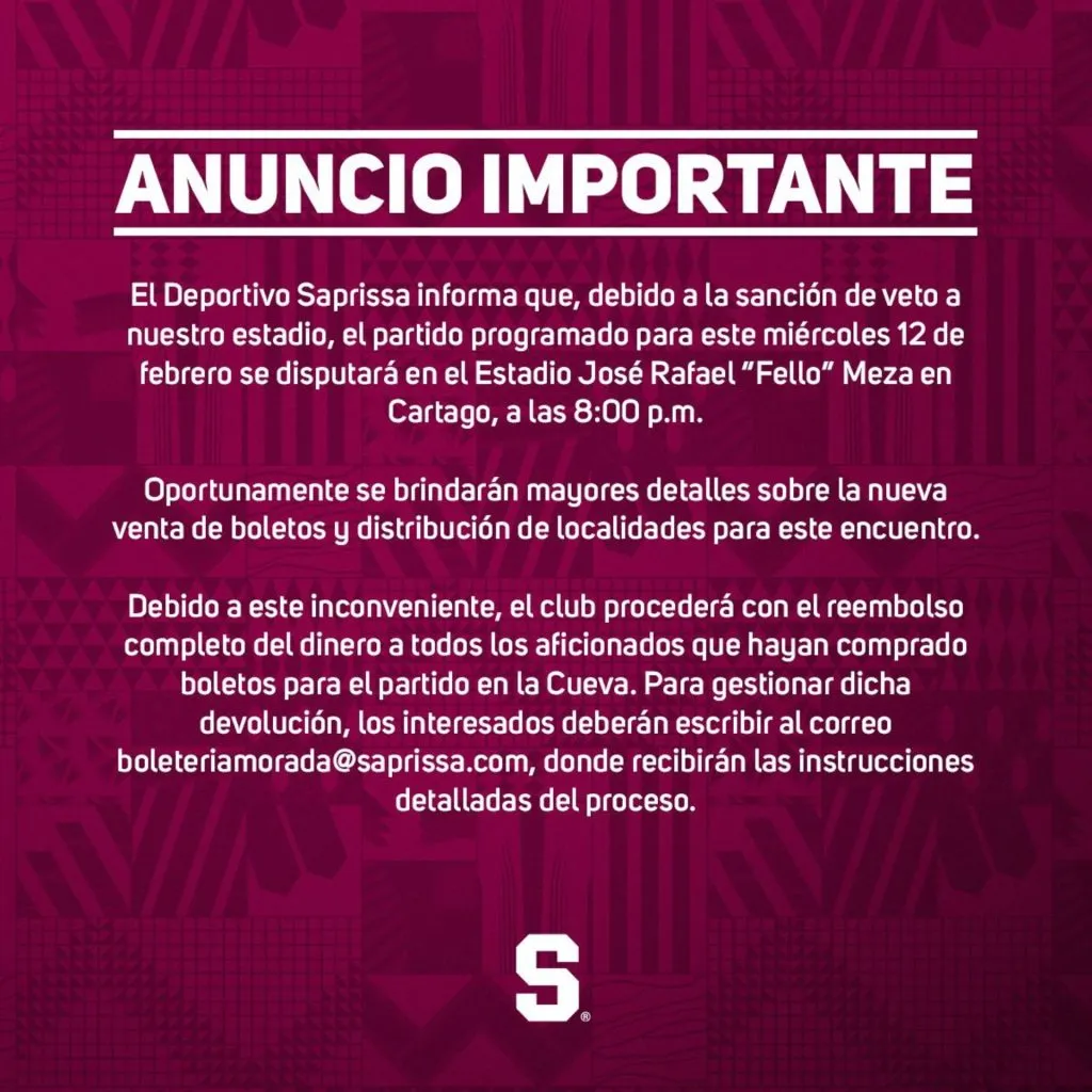 Comunicado de Saprissa. (Foto: X)
