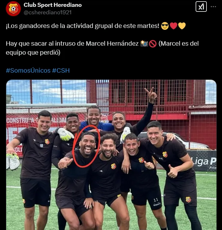 La publicación de Herediano sobre Marcel Hernández.