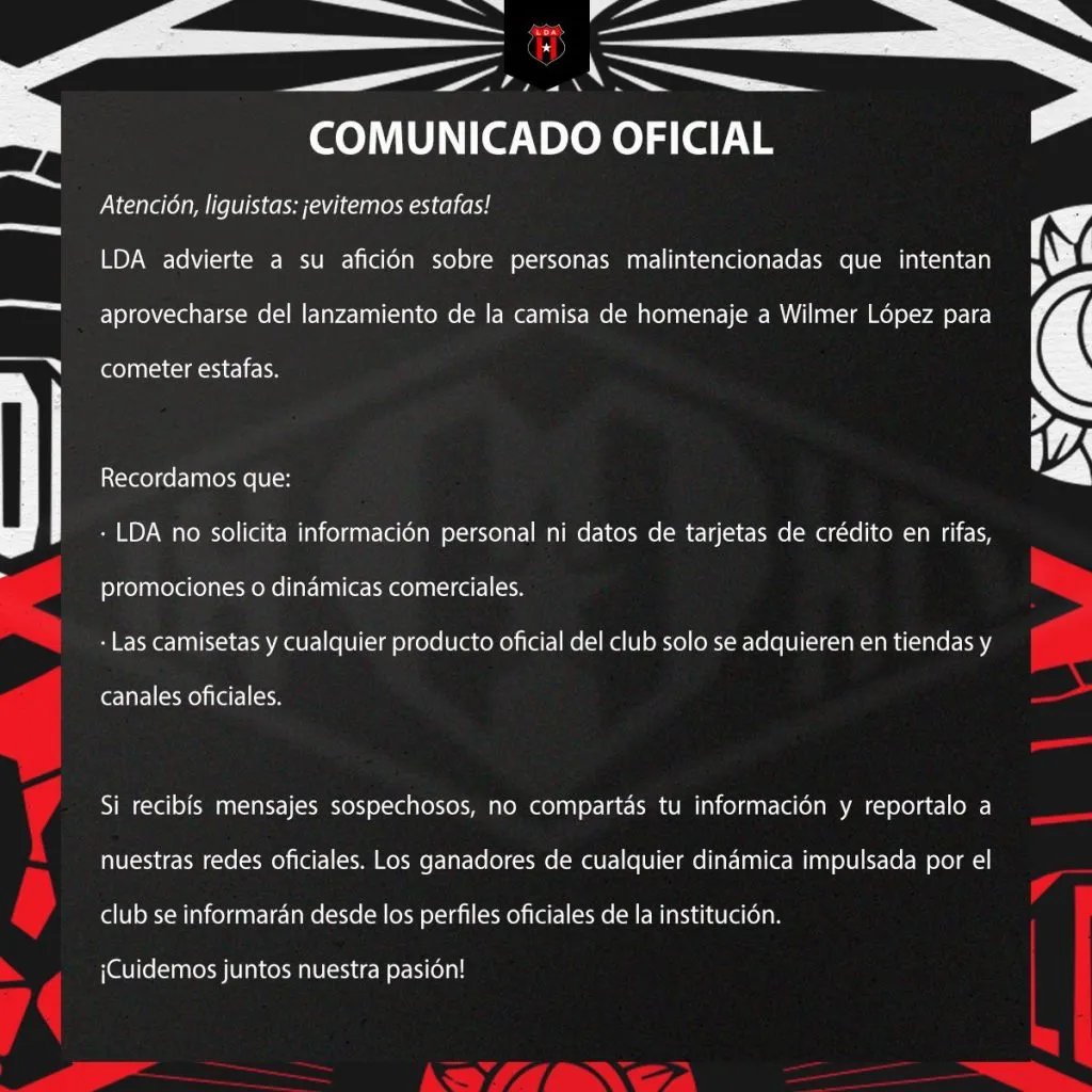 Comunicado oficial de la Liga Deportiva Alajuelense