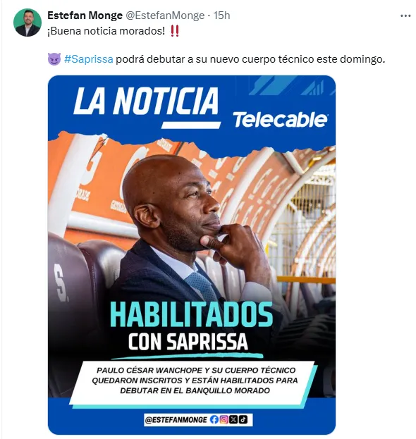 Paulo Wanchope estará contra San Carlos. (X.com)