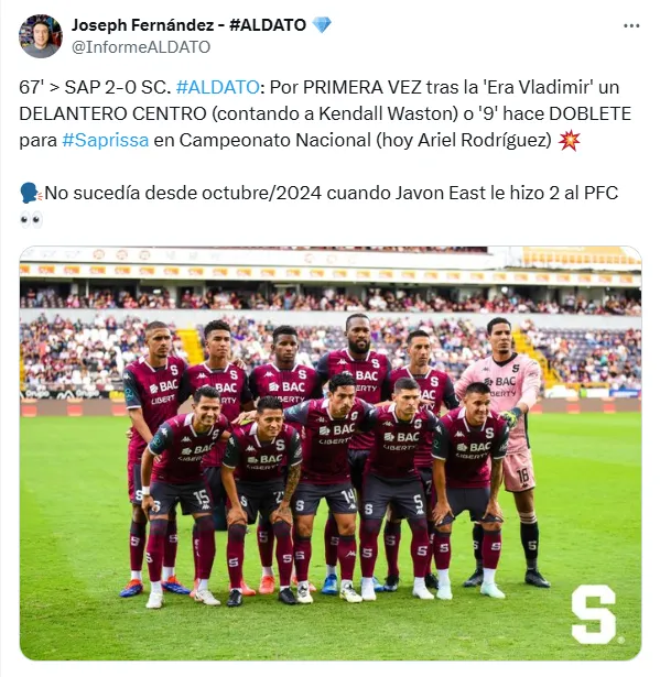 El nombre de Javon East reapareció en Saprissa. (x.com)