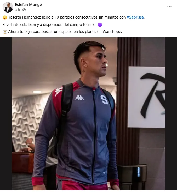 Yoserth Hernández lleva diez partidos sin jugar. (Facebook)