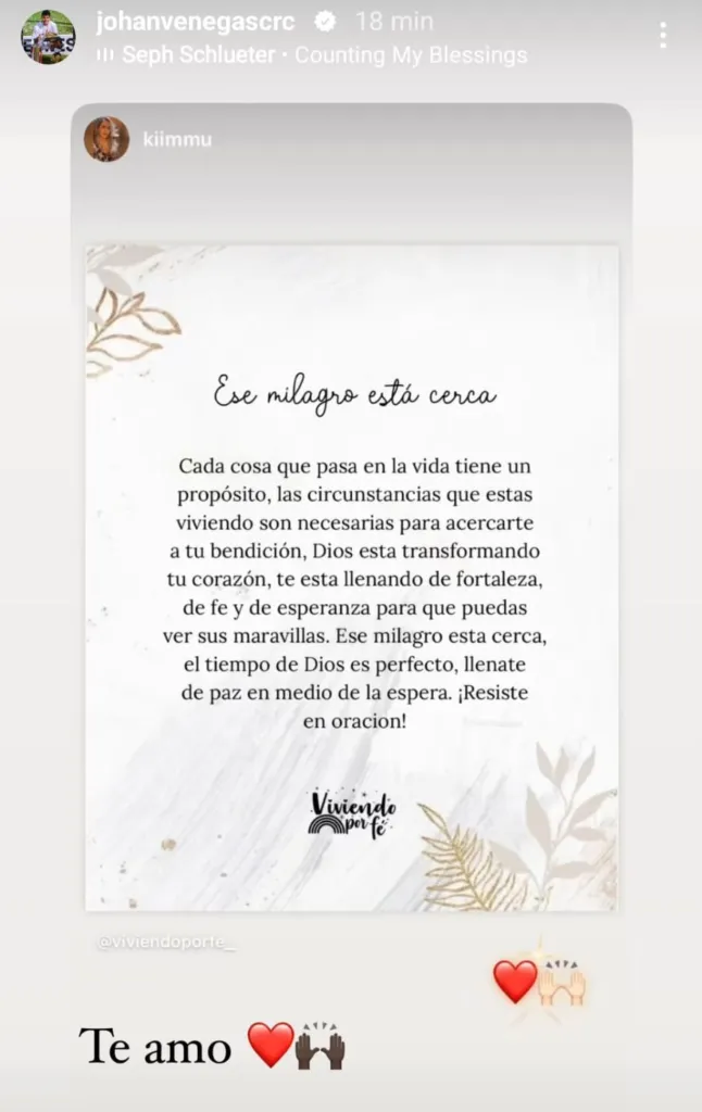 El mensaje que compartió Johan Venegas.