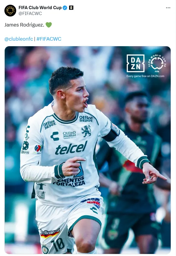 La última respuesta de la FIFA tras el fallo del TAS: apoyo a James Rodríguez y a León. (x.com)