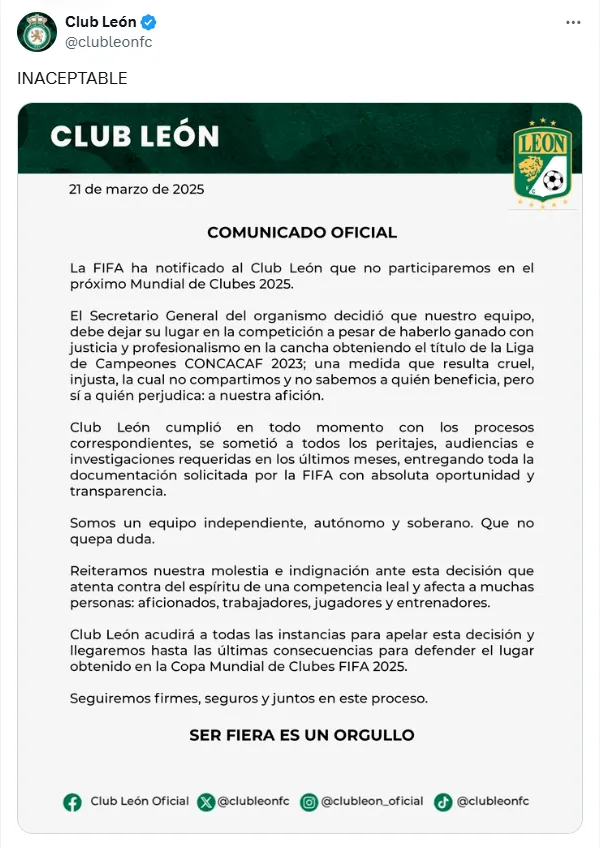 Éste es el segundo comunicado de León. (x.com)