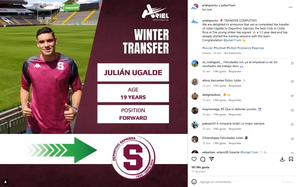 Julián Ugalde llegó en enero a Saprissa. (Instagram)