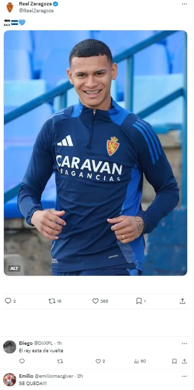 Los aficionados de Zaragoza estaban esperando el regreso de Kervin Arriaga.