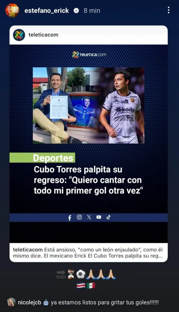 El mensaje de la esposa del Cubo Torres. (Instagram)