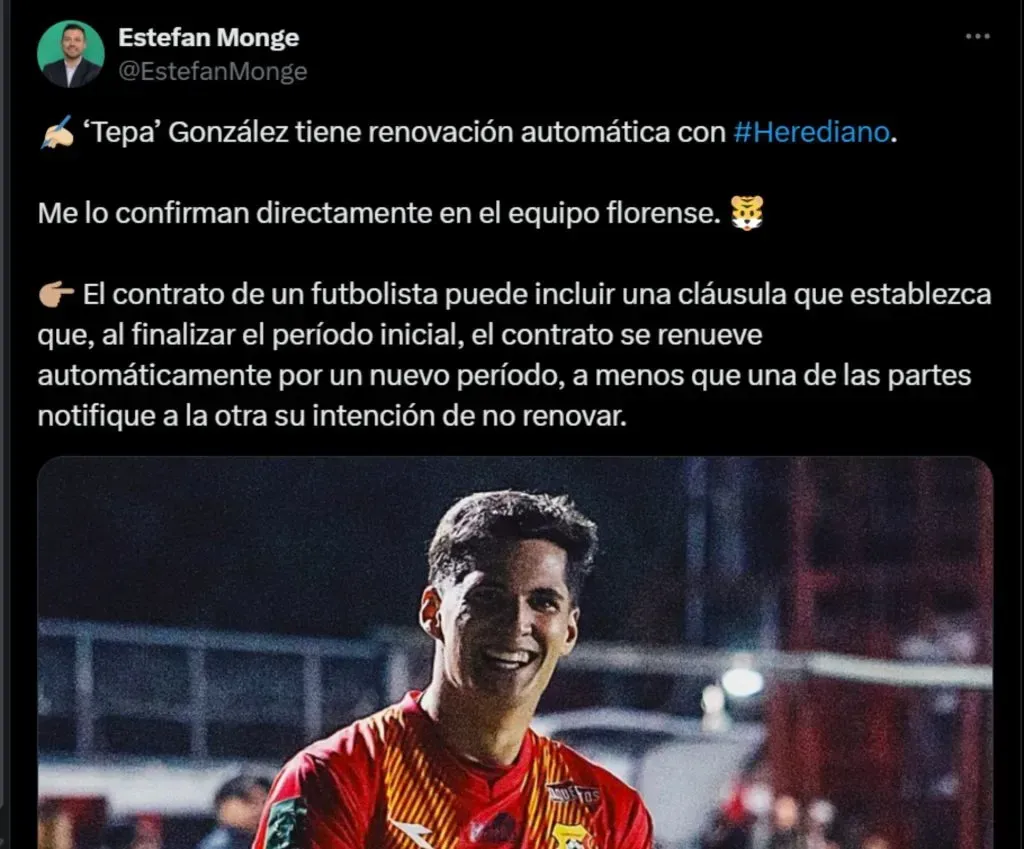 Tepa González tiene renovación automática con Herediano (Twitter).