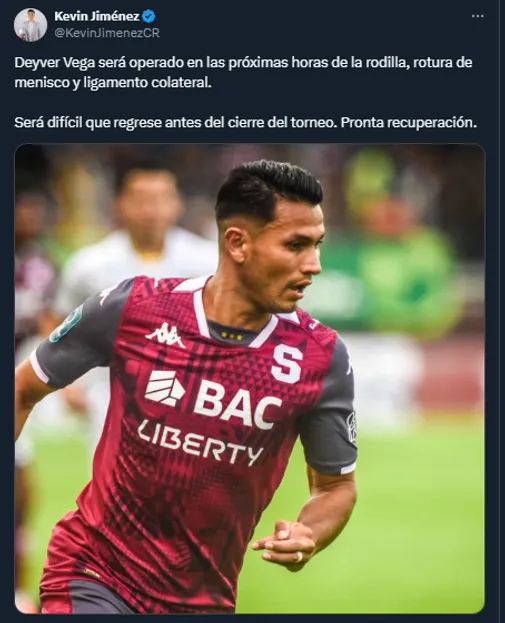 Kevin Jiménez informó la baja de Deyver Vega