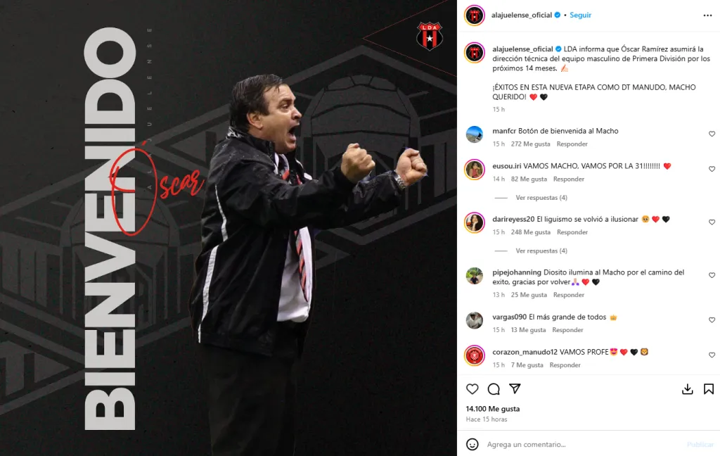Así oficializó Alajuelense al Machillo Ramírez como nuevo DT. (Instagram)