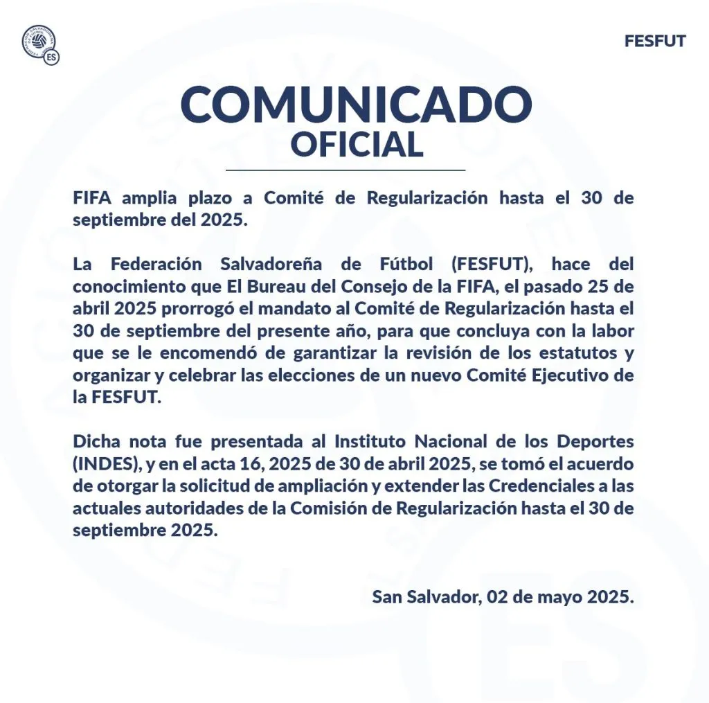 El comunicado oficial de la FESFUT.