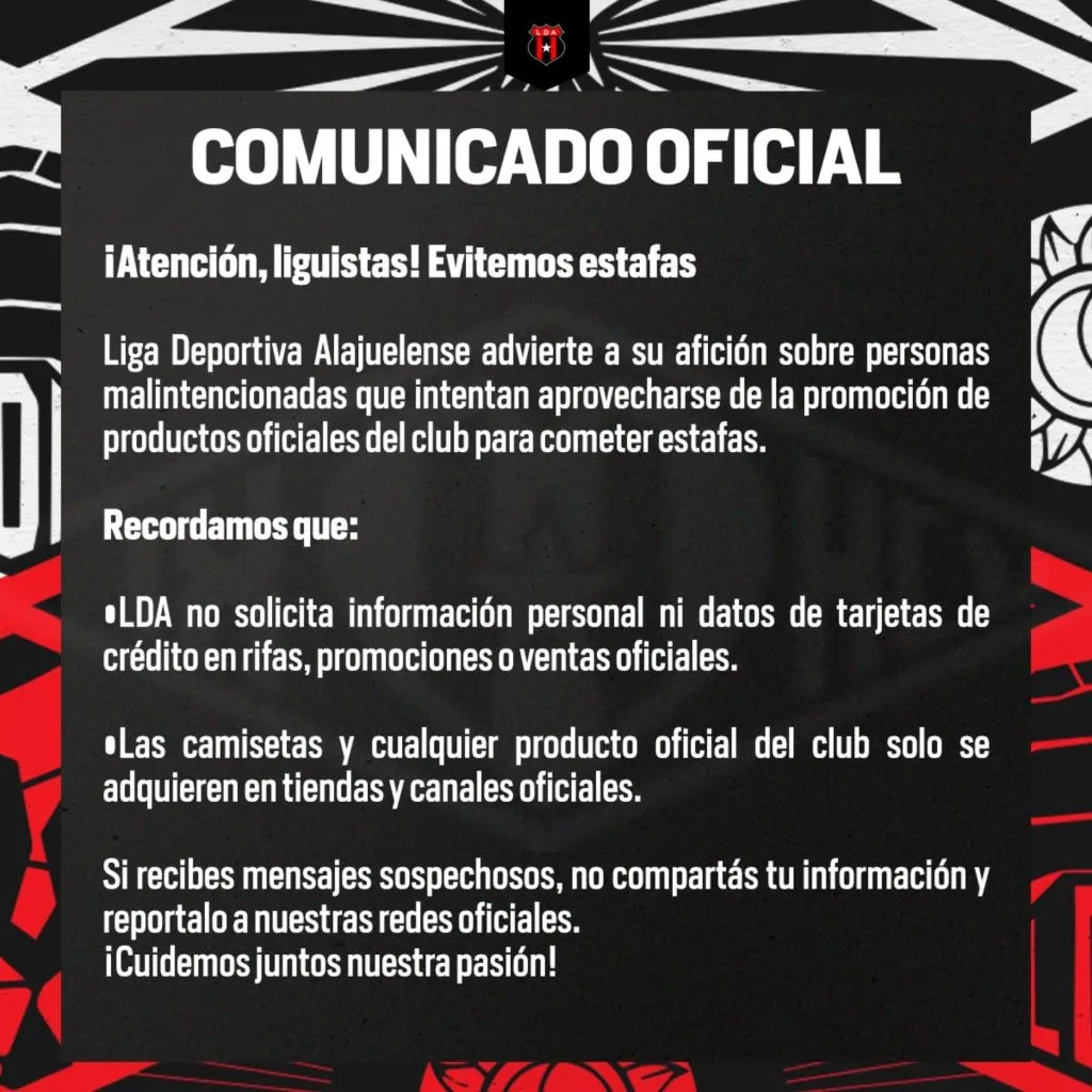 El comunicado que publicó Alajuelense.