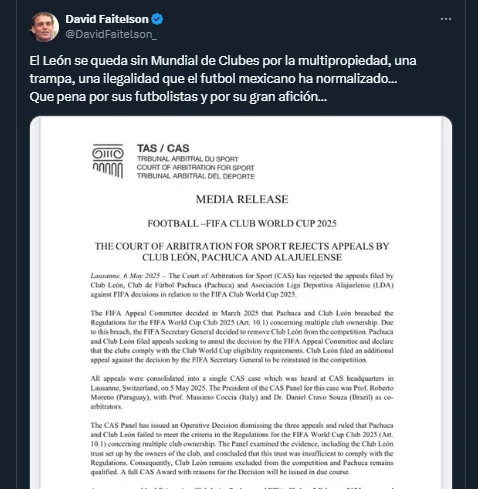 David Faitelson en su cuenta oficial de X.