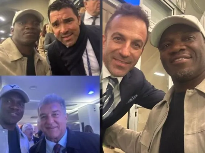 David Suazo tuvo la oportunidad de tomarse fotografías con Del Piero, Laporta y Deco en la victoria del Inter sobre Barcelona.
