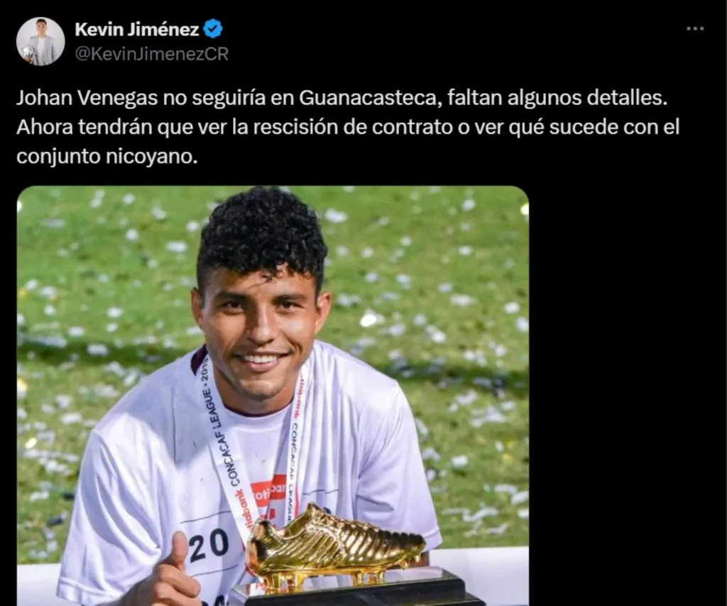 La información sobre Johan Venegas.