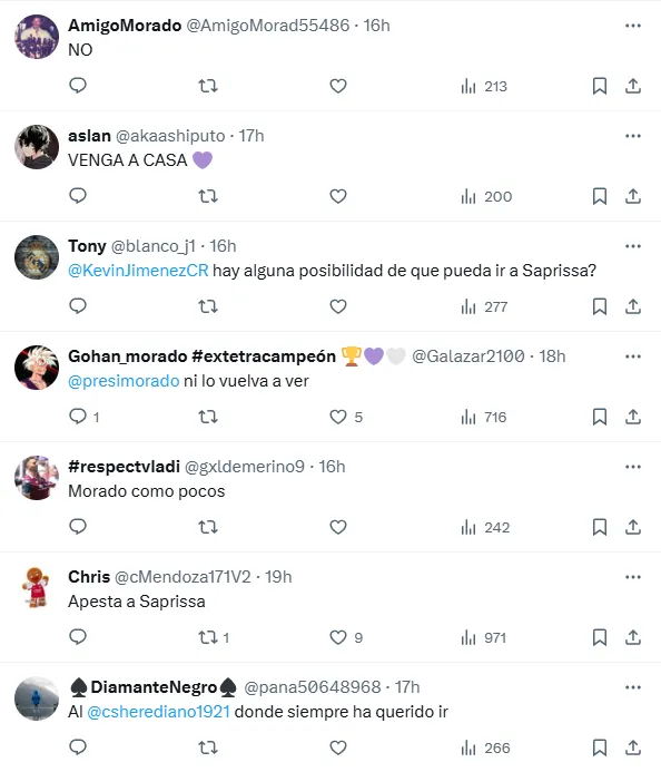 Fanáticos de Saprissa y Herediano piden a Johan Venegas. (X.com)