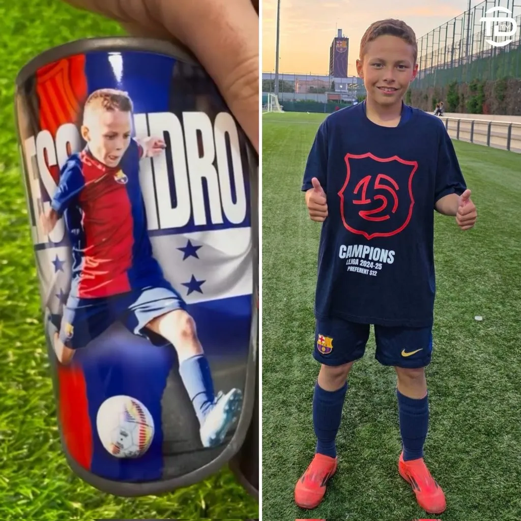 El joven hondureño, Héctor Alessandro Mejía, se coronó campeón de LaLiga en la categoría Sub-11 con el Barcelona. Imagen: TDTV.
